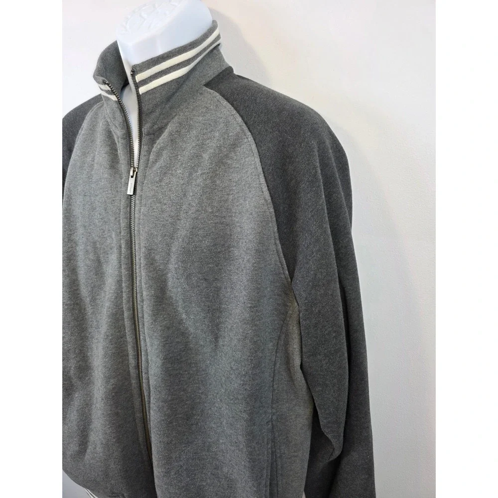 Lands End Serious Sweats Mens Large Grey Full Zip Track Jacket Mock Neck Striped - Picture 2 of 9